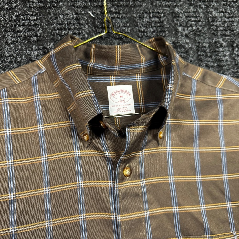 Brooks Brothers 346 Mens Brown Plaid Non-Iron Button Down Shirt M Long Sleeve